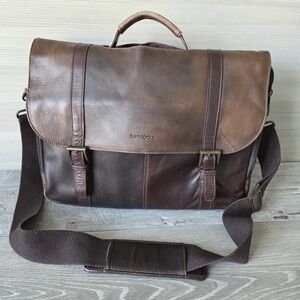 Samsonite Leather Laptop Messenger Bag Brown Digital Nomad Commuter Tech Vintage